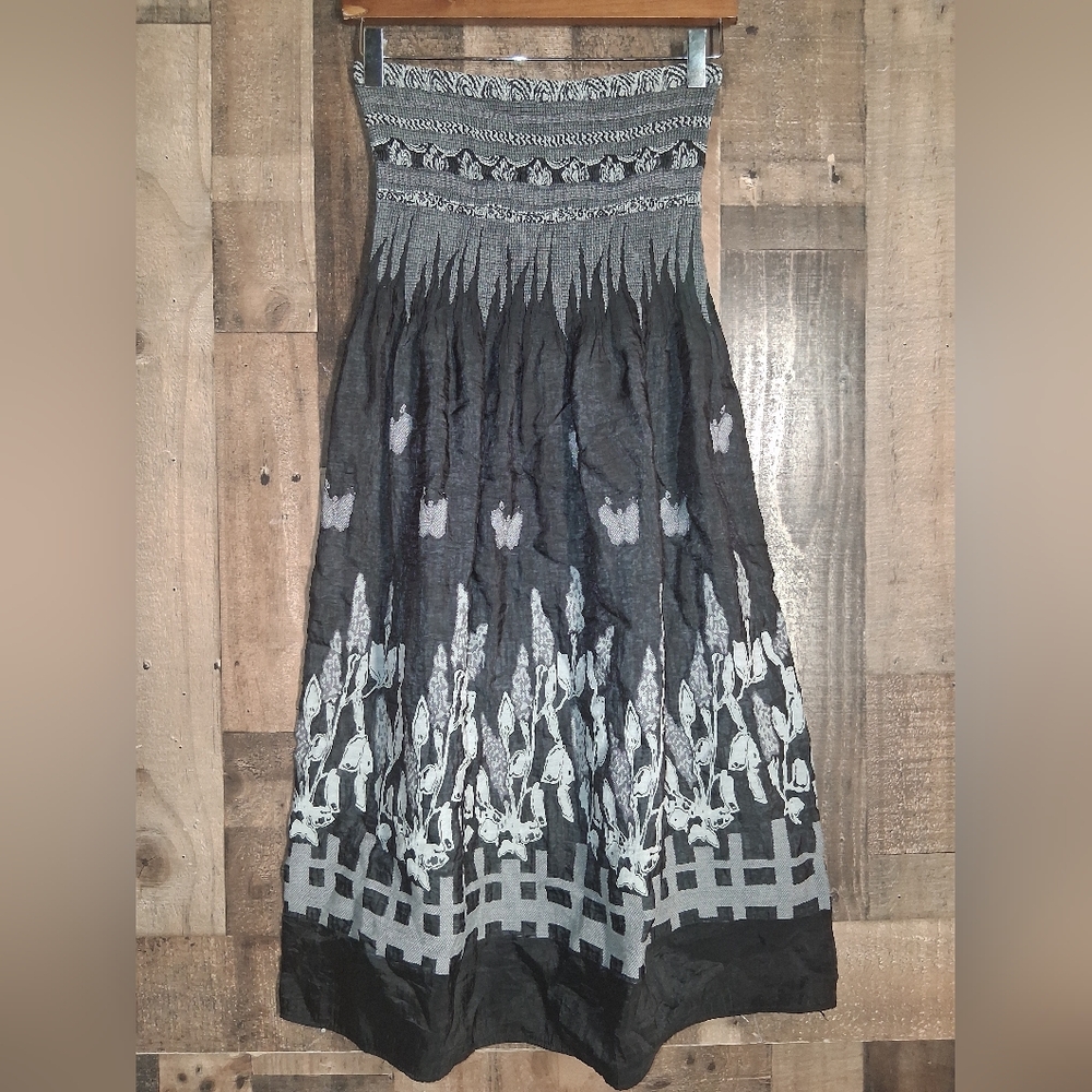 Lapis Strapless Dress Coverup Black White One Size Boho Smocked